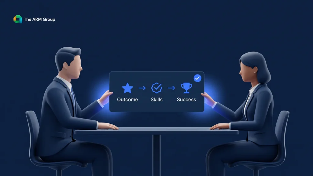 A hiring manager and recruiter define role outcomes before candidate sourcing begins.