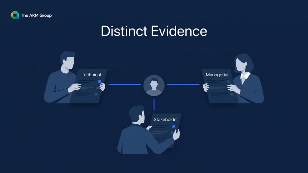 Interviewers use separate scorecards to assess different types of job-related evidence.